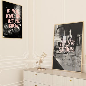 Paquete de 2 impresiones artísticas en blanco y negro para niñas, fuente rosa para el conjunto de niñas, arte de pared con buenas vibraciones y energía alegre, decoración para el dormitorio, descarga digital