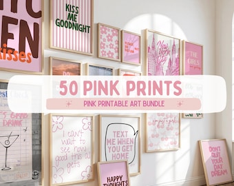 Juego de 50 impresiones de arte de pared retro Y2K Coquette, impresiones estéticas rosas, arte de pared para dormitorio de adolescente, impresiones estéticas para apartamento, descarga digital