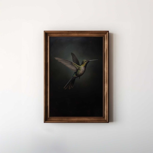 Minimalist Hummingbird Oil Painting Style Digital Download Wall Art | Vintage Moody Art | Beautiful Victorian Art | Dark Academia | FA11