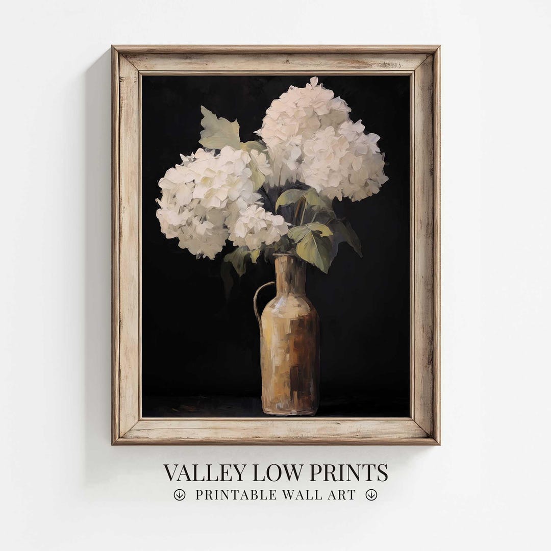 Vintage Hydrangea Flowers Wall Art Print | Moody Floral Decor | Flowers ...