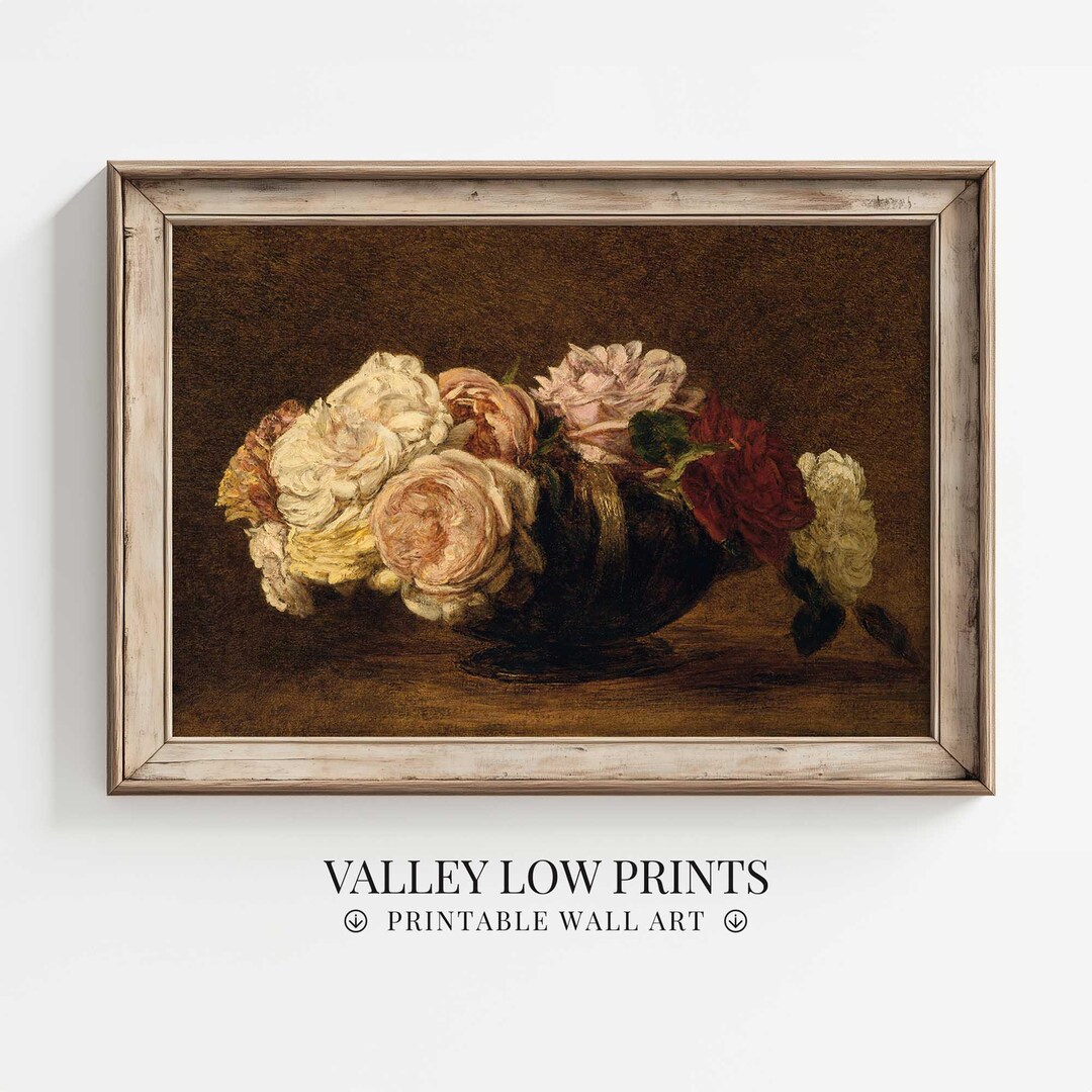 Moody Vintage Floral Still-life Printable | Dark Botanical Oil Painting ...