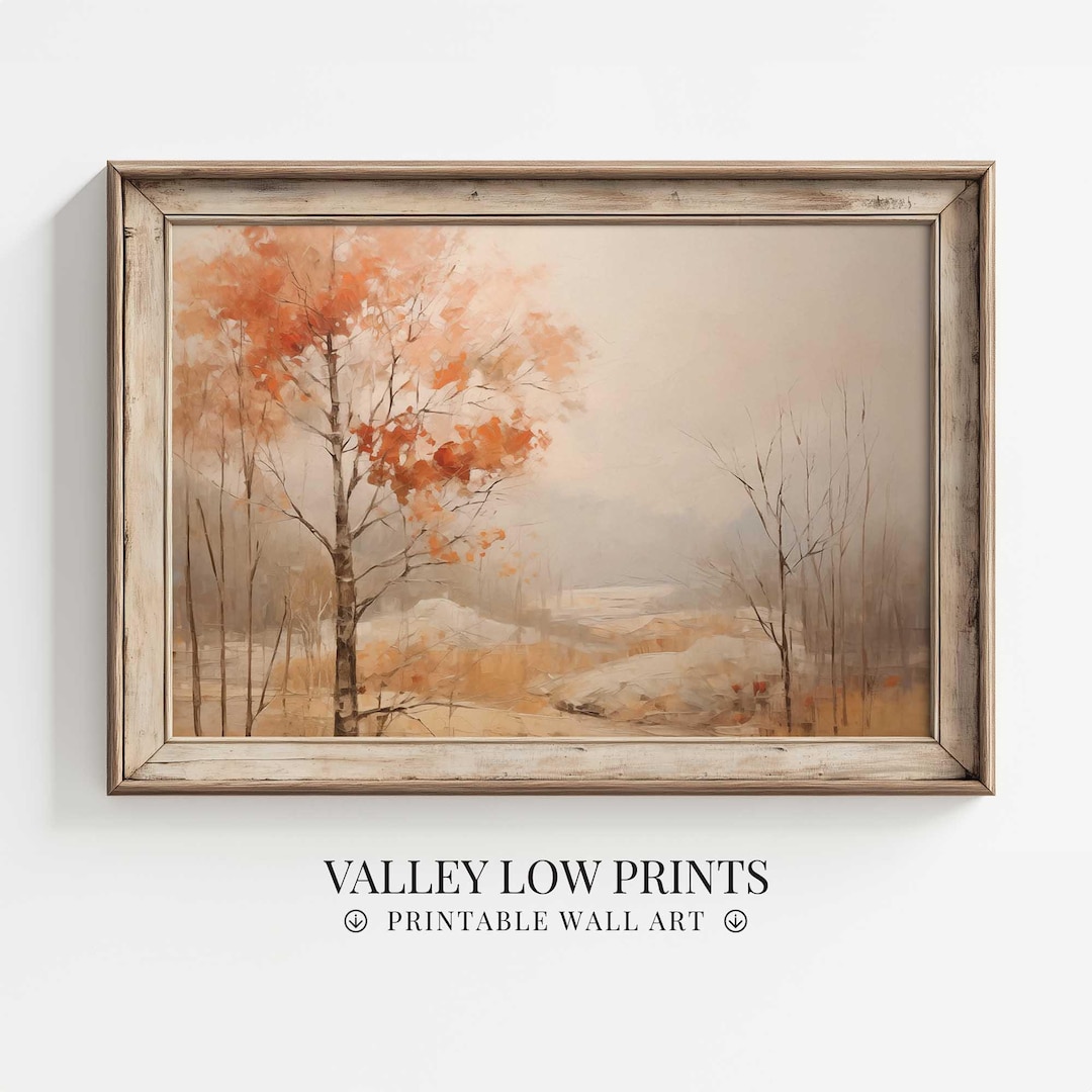 Vintage Fall Oil Painting Landscape Wall Art | Moody Autumn Scene Print ...