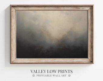 Pintura al óleo abstracta de cielo oscuro vintage con melancolía, arte mural / Arte de paisaje de cielo azul oscuro imprimible / Decoración de granja antigua / Arte abstracto / SK4