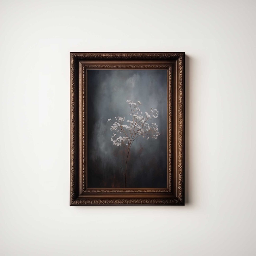 Dark Moody Vintage Oil Painting Style Floral Wall Art Print Minimalist ...
