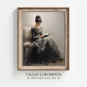 Retrato melancólico de una mujer leyendo / Impresión de arte mural / Póster de estilo de pintura al óleo vintage / Descarga digital imprimible antigua Decoración / PO3