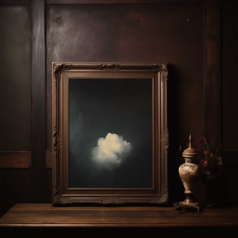 Minimalist Oil Painting Style Cloud Art Wall Decor White Cloud in Dark