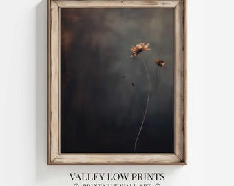 Dark Moody Digital Art | Dried Wildflower on Minimal Dark Background | Wall Decor | Minimalist Digital Art | Wall Art | Printable | WI1