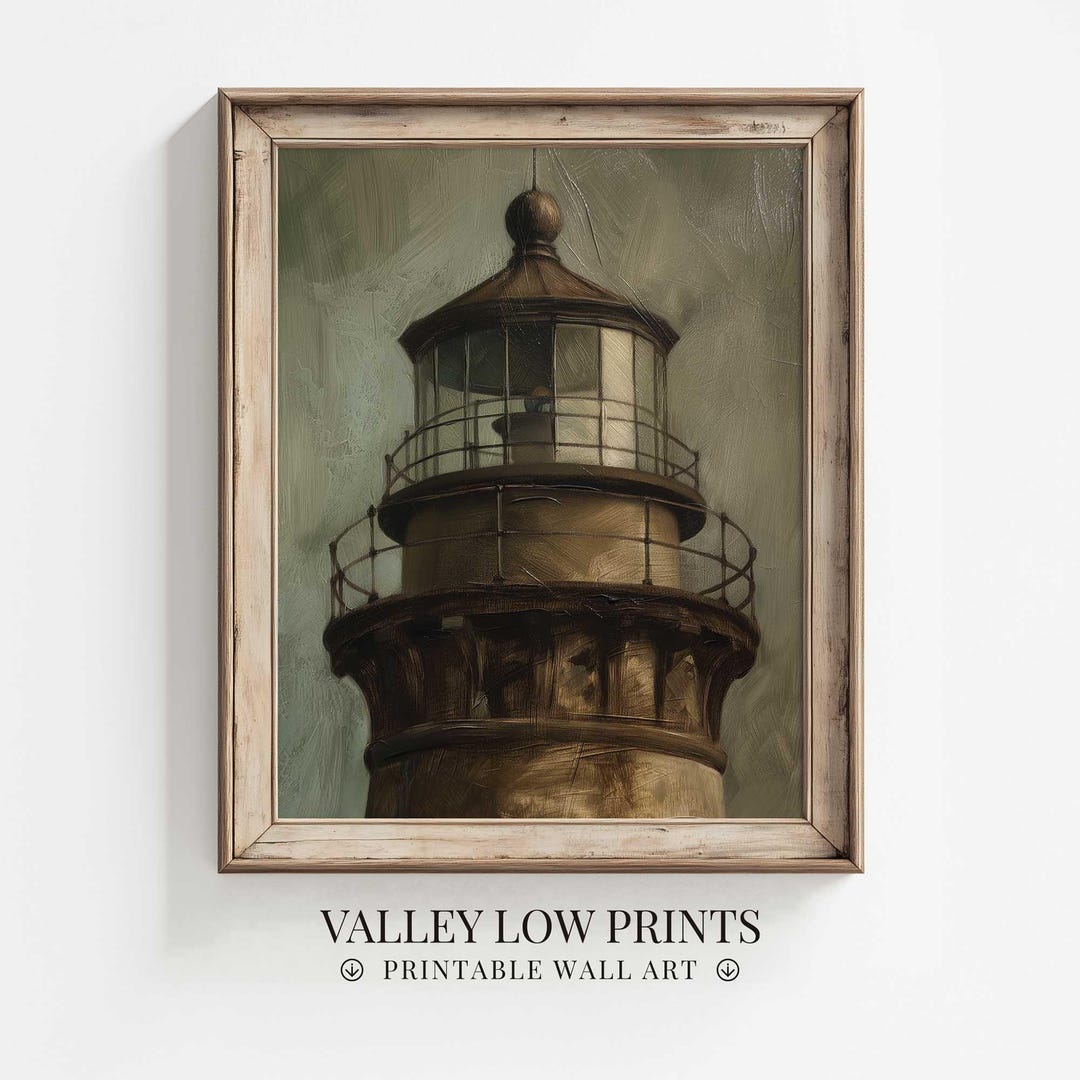 Moody Lighthouse Wall Art Printable | Dark Landscape Painting | Vintage ...