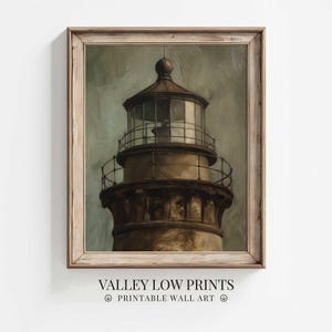 Stimmungsvoller Leuchtturm Wand Kunst Printable | Landschaftsbild | Vintage Küstendruck | Strukturiertes rustikales antikes nautisches Dekor | LI8