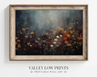 Wildflower Field Wall Art | Printable Landscape Oil Painting | Moody Floral Decor | Vintage Wildflower Print | Living Room Wall Art | FL24