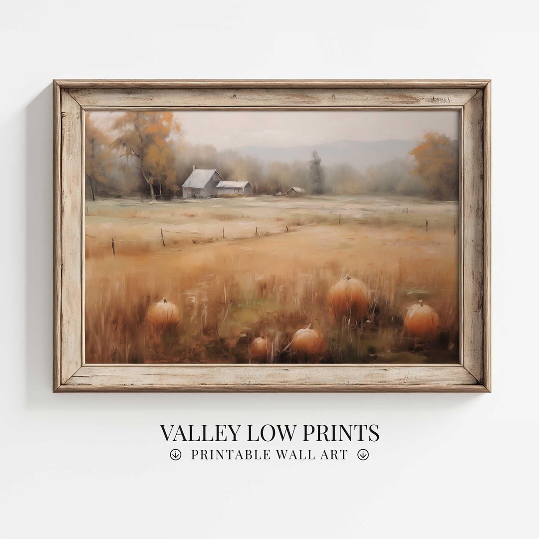 Rustic Pumpkin Farm Field Printable | Moody Autumn Landscape Art ...