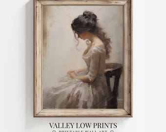 女性の陰鬱な肖像画 | ウォールアートプリント | ヴィンテージ油絵風ポスター | アンティーク調印刷可能なデジタルダウンロード | ビクトリア朝風インテリア | PO1