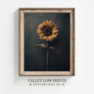 Vintage Dark Academia Sunflower Wall Art Print | Moody Floral Decor | Sunflower Wall Art | Sunflower Painting | Vintage Painting | FL6