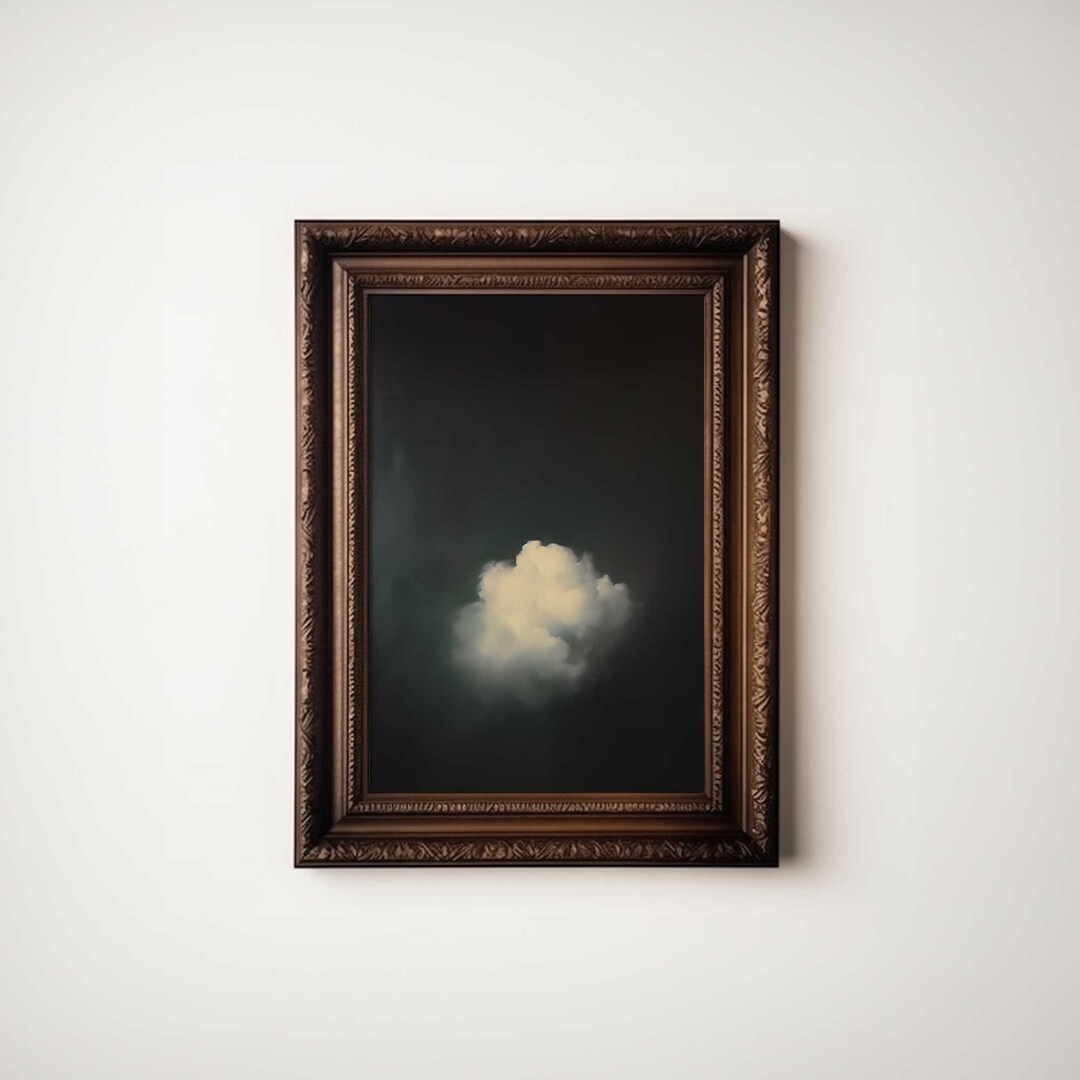 Minimalist Oil Painting Style Cloud Art Wall Decor White Cloud in Dark