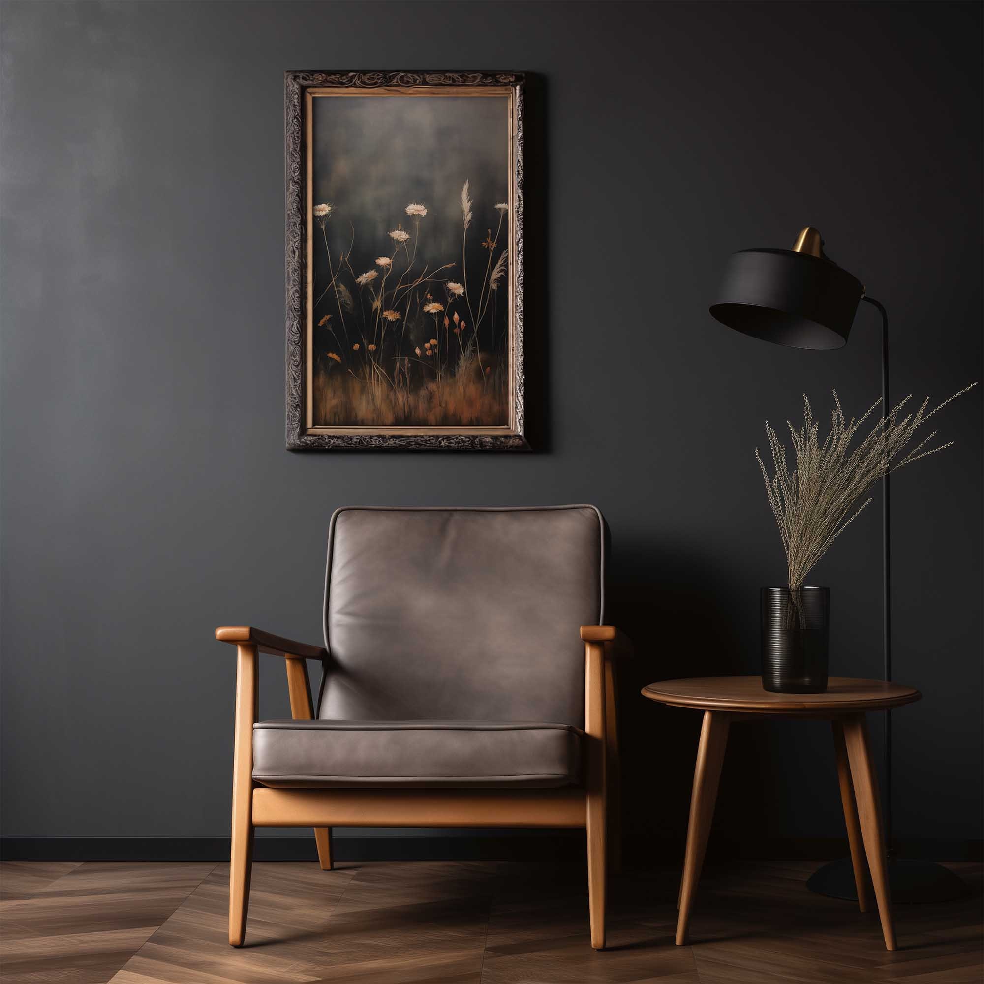Vintage Moody Oil Painting Style Wall Art | Field of Wildflowers on ...