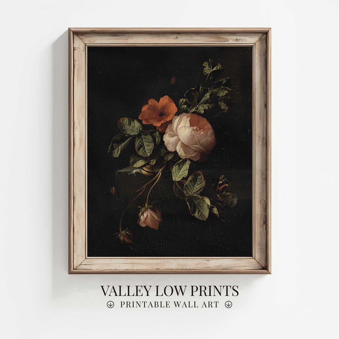 Dark Moody Floral Wall Art | Vintage Gothic Flowers Oil Painting ...