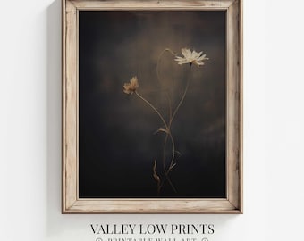 Elegant Dark Moody Digital Art | Wildflower Wall Art | Simple Dark Background | Minimalist Digital Art | Wall Art Print | Printable | WI3