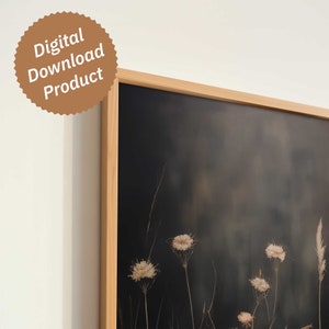 Vintage Moody Oil Painting Style Wall Art | Field of Wildflowers on Dark Background | Minimalist Digital Art | Vintage Art Print | WI4 image 2