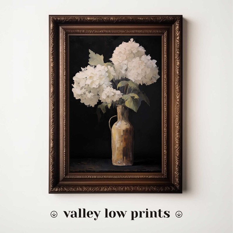 Vintage Hydrangea Flowers Wall Art Print | Moody Floral Decor | Flowers ...