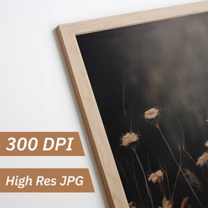 Vintage Moody Oil Painting Style Wall Art | Field of Wildflowers on Dark Background | Minimalist Digital Art | Vintage Art Print | WI4 image 4