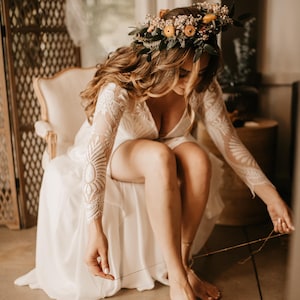 Minimalistische boho-elopementjurk met lange mouwen - 50% KORTING