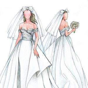 Hand-drawn Designer Fashion Illustration - Custom Wedding Dress Sketch