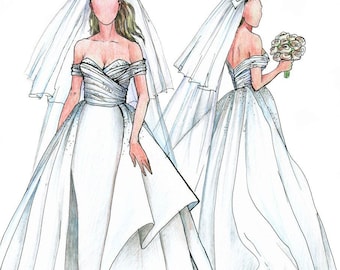 Custom Wedding Dress Sketch | Hand Drawn Fashion Illustration | Personalized Digital Bridal Artwork