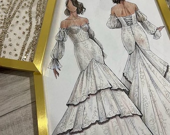 Custom Bridal Fashion Illustration | Personalized Wedding Dress Sketch | Hand Drawn Bridal Portrait Gift
