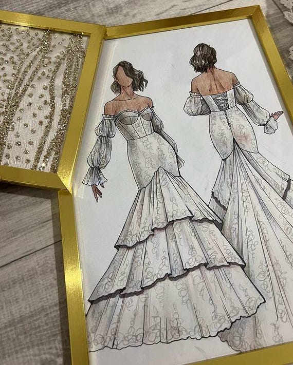 Personalized Bridal Fashion Illustration: Custom Wedding Dress Sketch (A4)  - Etsy