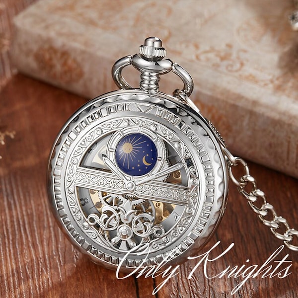 Montre de poche soleil et lune en laiton pour marié, garçons d'honneur, montre de poche, montre mécanique, cadeau pour lui, accessoires de costume