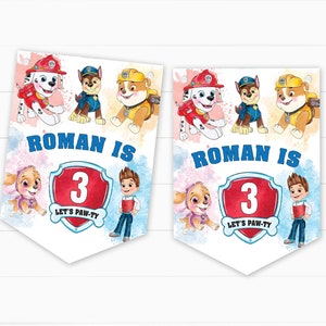 Paw Patrol Personalised Happy Birthday Bunting - Watercolour Design - Party Banner - 1st, 2nd, 3rd, 4th, 5th