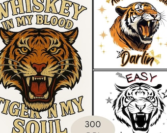 Paquete PNG de tigre: diseños de sublimación atrevidos del oeste (descarga digital)