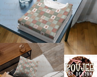 Patrón sin costuras de patchwork navideño PNG / Edredón de bastón de caramelo de jengibre / Papel digital navideño enlosable / Patrón de sublimación y tela