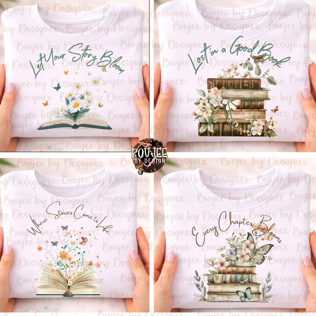 Book Lover PNG Bundle | Reading Quote Designs | Floral Book PNG ...