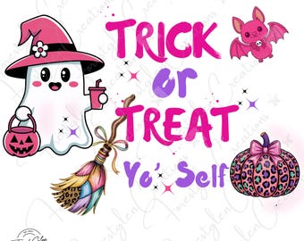 Pastel Halloween PNG: Kawaii Ghost, Bat, Pumpkin - Sublimation Design (Digital Download)