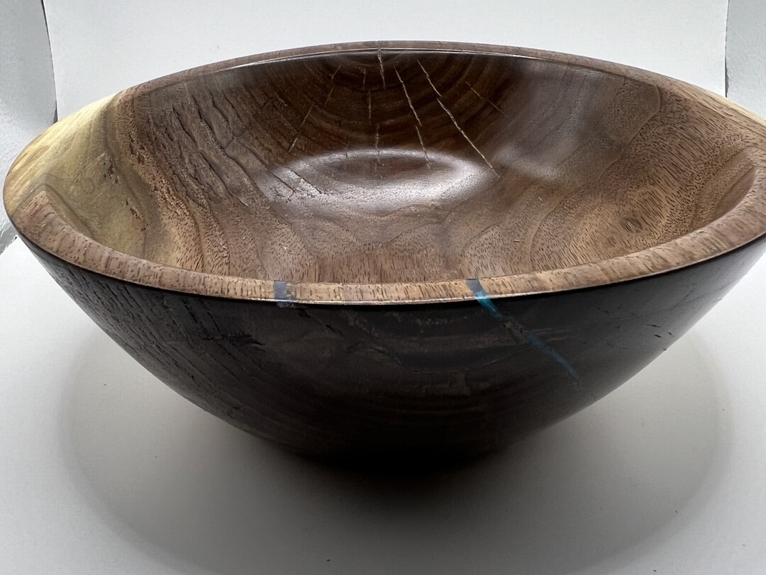 Lathe Turned Black Walnut Salad Bowl With Splashes of Blue Resin. Etsy