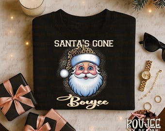 Santas Gone Boujee – ヒョウ柄サンタ帽子のクリスマスPNG、昇華DTF用