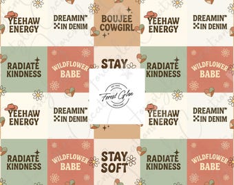 Western Patchwork Seamless PNG: Boho Cowgirl Digital Print