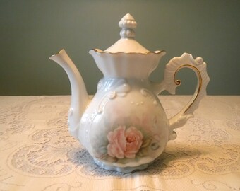 Hand Painted Vintage Porcelain Teapot | Antique Teapot | Bridal Shower | Victoria Tea Table | Collectible Teapot | Country Cottage Teapot