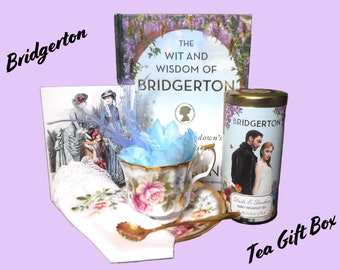 Bridgerton Gift Box | Vintage Teacup and Saucer | Wit Wisdom Bridgerton Book | Teacup Gift | Lady Whistledown | Bridgerton Duke and Duchess