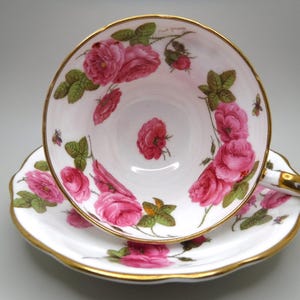 Foley Vintage Teacup and Saucer | Century Rose | Signed Paul Granet | Cabbage Rose | Pink Roses | Elegant Tea Time | Tea Party | High Tea