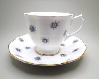 Royal Albert Teacup and Saucer | Star of Eve | Blue White | English Bone China