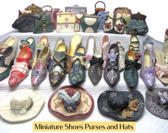 Miniature Shoes Boots Sandals Purses Hats: Mini Vintage Victorian Style Collection, High Heels, Resin