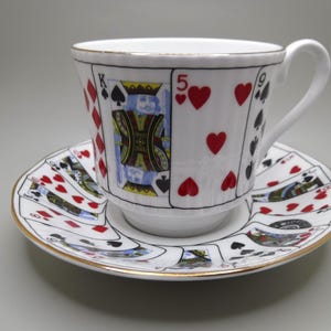 Tasse à café ou tasse à thé élisabéthaine vintage | Coupe pour le café | Jeu de cartes | Cartes à jouer | Coupe de poker | Cartes de vœux Tasse à café | Coupe du soir