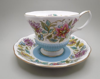 Royal Albert Teacup and Saucer | Jacobean | Blue Floral | English Bone China
