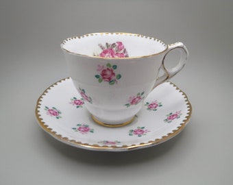 Royal Stafford Teacup and Saucer | Tudor Rose | Pink Roses | English Bone China