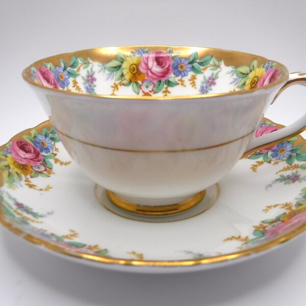 Tuscan Teacup and Saucer | Garland | Gold Floral | English Fine Bone China