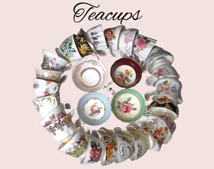 Teacups and Saucers: Mismatched Matching Sets of 2, Vintage English Bone China, Wedding, Bridal