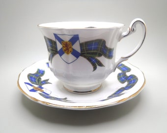 Adderley Teacup and Saucer | Nova Scotia Tartan Blue | English Fine Bone China