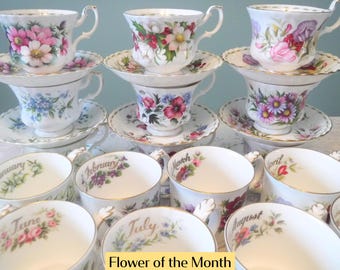 Royal Albert Flower of the Month Teacups and Coffee Tea Mugs: January to December